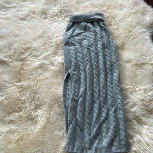 powder blue long knit skirt with slit